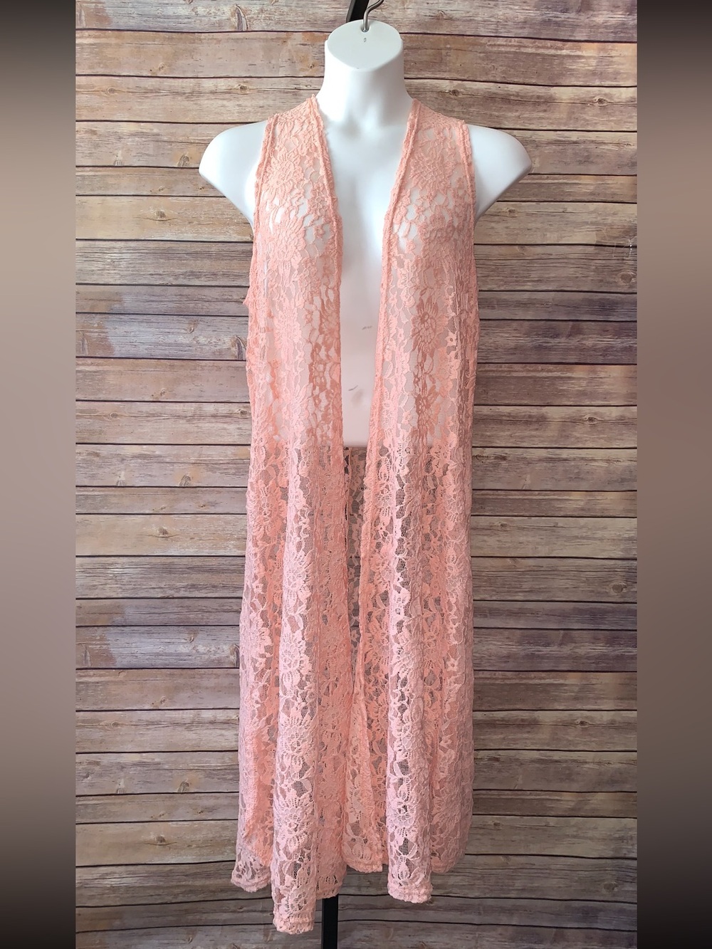 Lularoe Peach Lace Sheer Duster Vest
Size Large